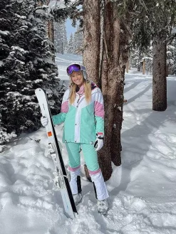 1080 Women'S Ski & Snowboard Jacket - Pastel Pink, White & Pastel Mint