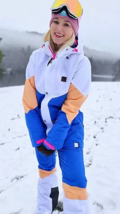 1080 Women'S Ski & Snowboard Jacket - Pastel Peach, White & Blue