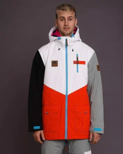 Fresh Pow Men'S Ski Snowboard Jacket - White, Red, Black & Grey