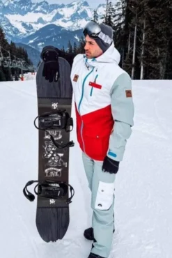 Fresh Pow Men'S Ski Snowboard Jacket - White, Red, Black & Grey