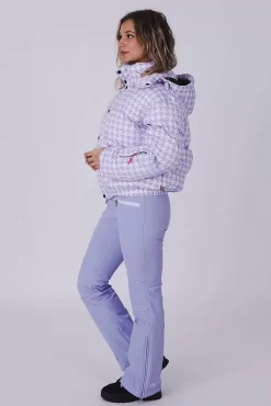 Purple Houndstooth Chic Puffer Jacket