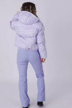 Purple Houndstooth Chic Puffer Jacket