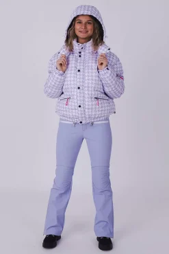 Purple Houndstooth Chic Puffer Jacket