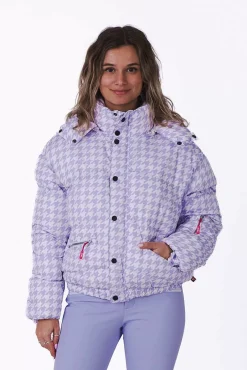 Purple Houndstooth Chic Puffer Jacket