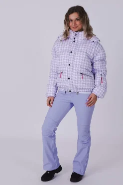 Purple Houndstooth Chic Puffer Jacket