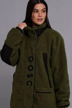 Sherpa Fleece Jacket - Khaki / Black - Women'S