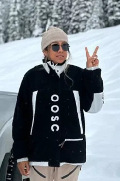 Sherpa Fleece Jacket Black / White - Women'S