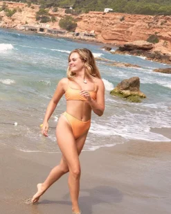 Tangerine Squeeze Lace Up Crop Bikini Top