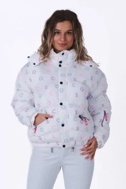 White Oosc Print Chic Puffer Jacket