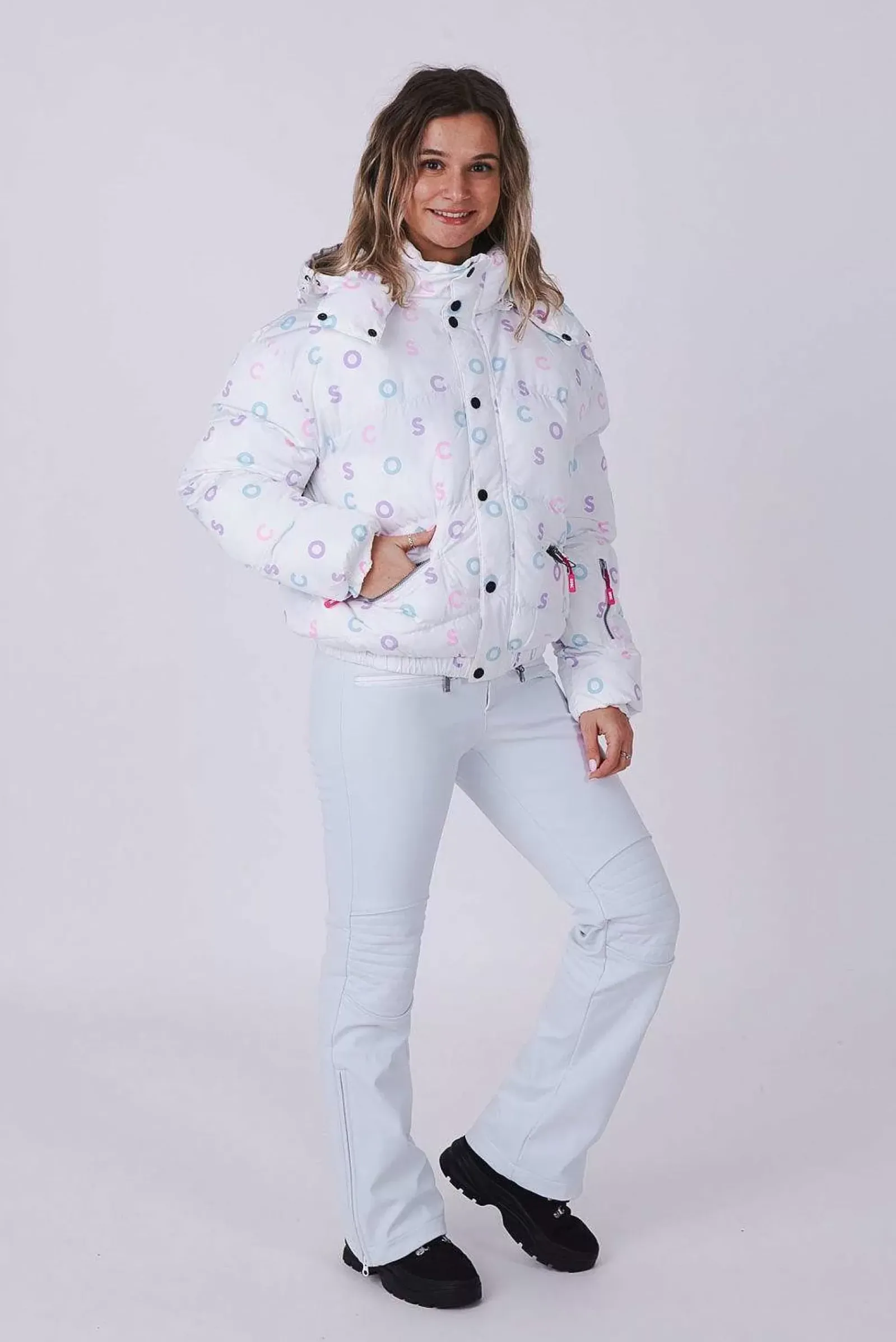 White Oosc Print Chic Puffer Jacket