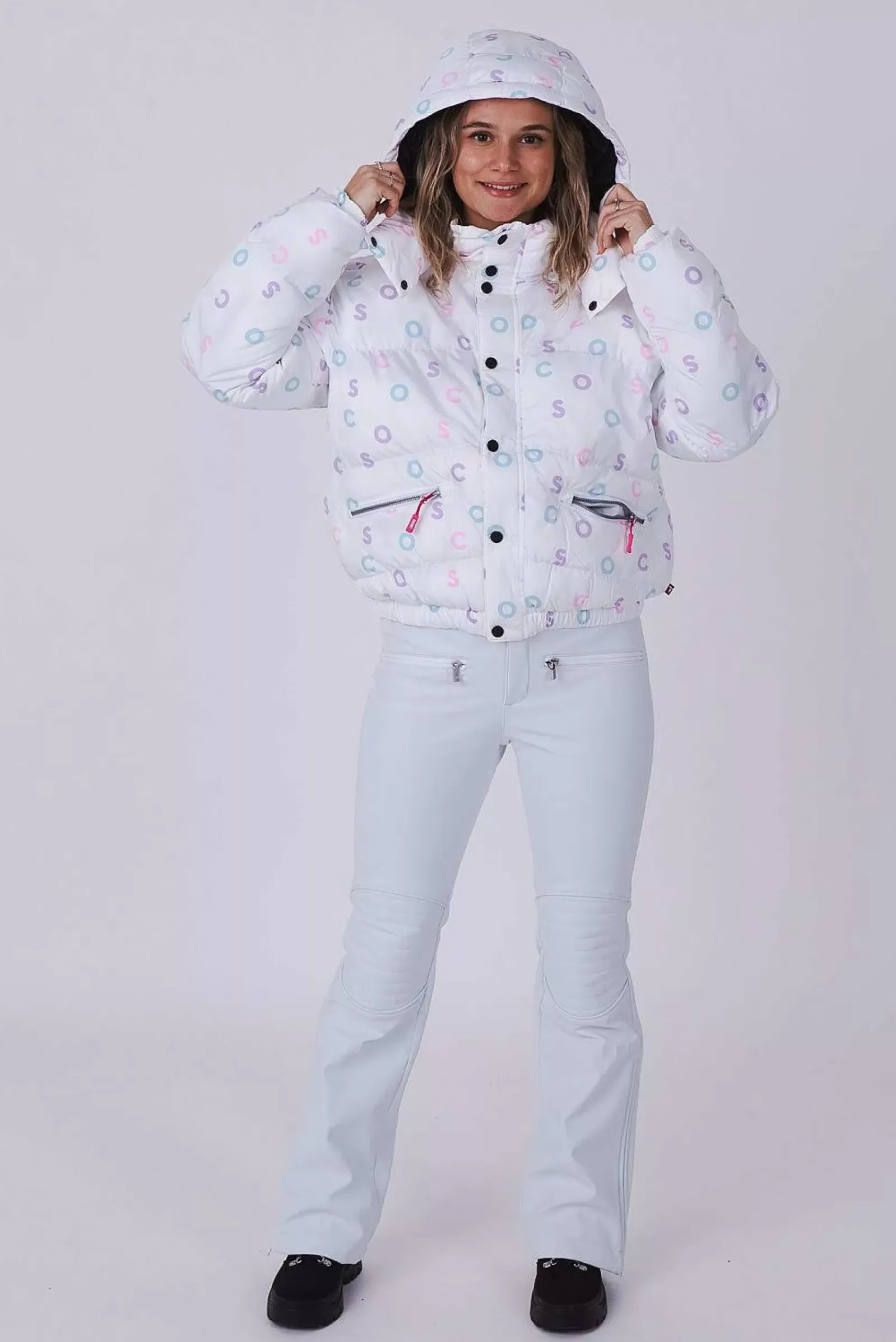 White Oosc Print Chic Puffer Jacket