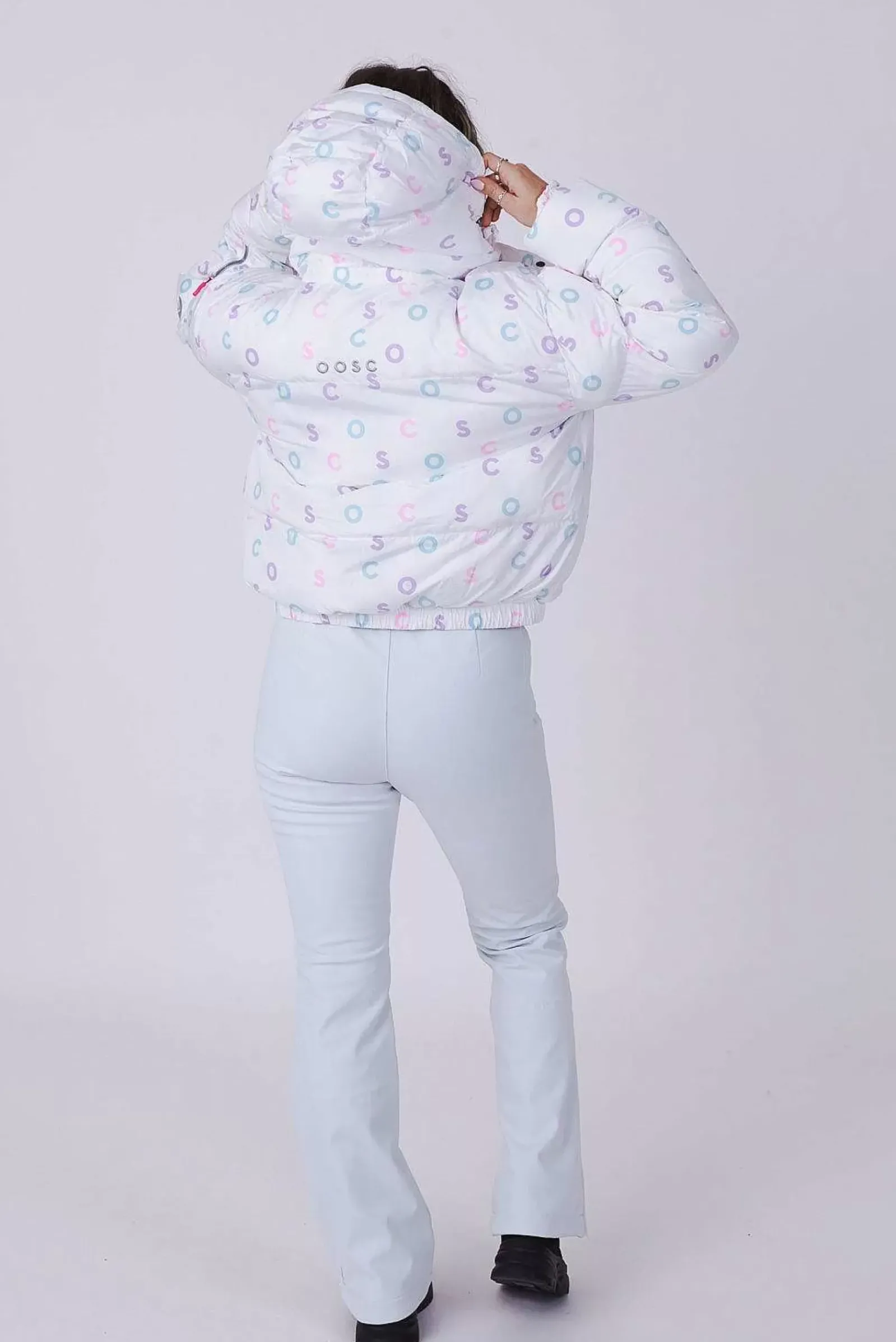White Oosc Print Chic Puffer Jacket