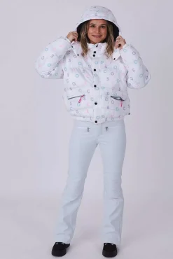 White Oosc Print Chic Puffer Jacket