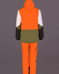 Yeh Man Men'S Ski & Snowboard Jacket - Orange, Khaki & White