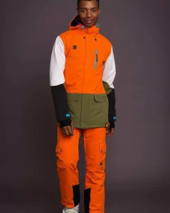 Yeh Man Men'S Ski & Snowboard Jacket - Orange, Khaki & White