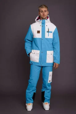 Yeh Man Men'S Ski Snowboard Jacket - Blue & White